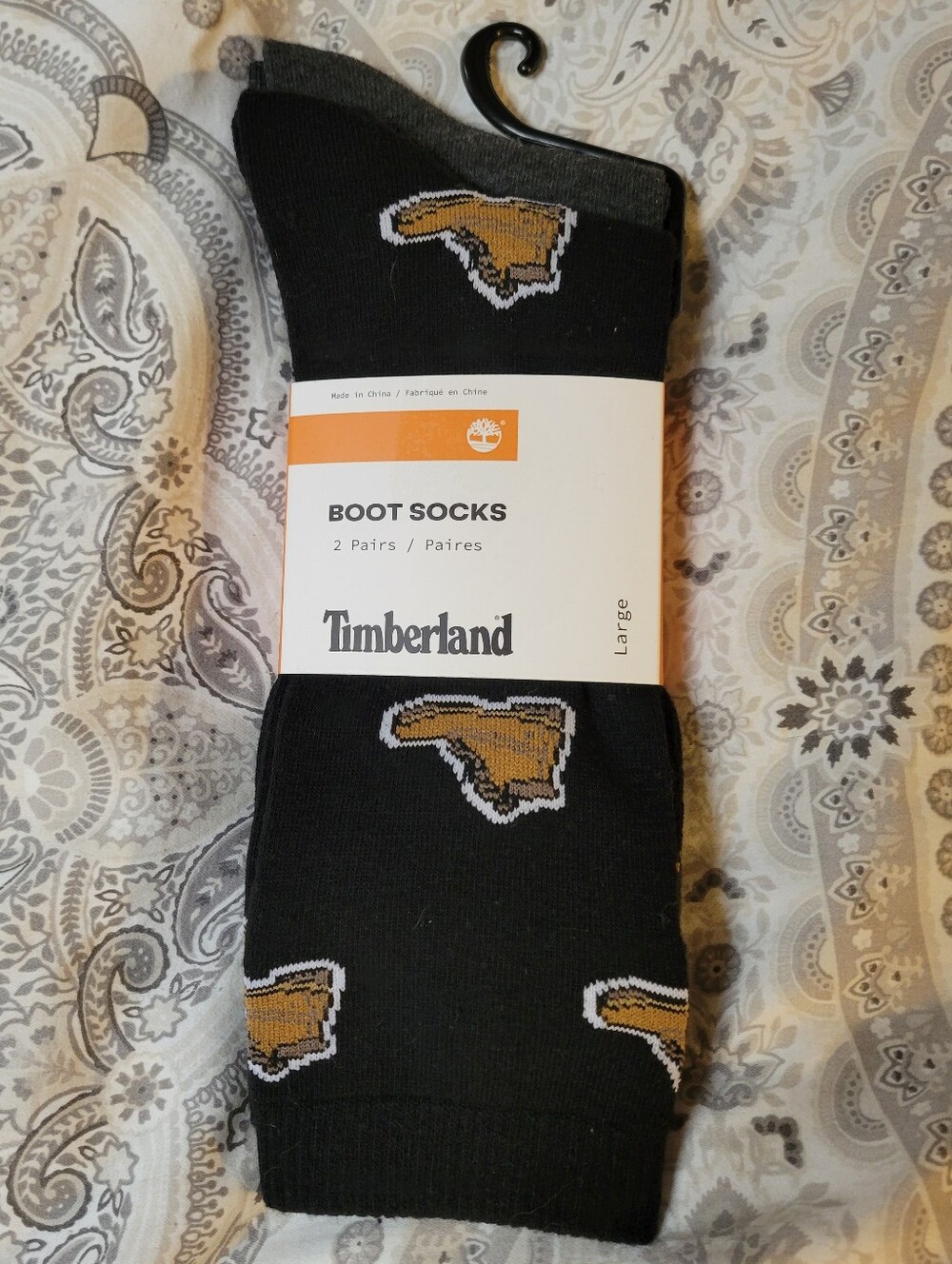 TIMBERLAND Boot Socks 2 Pairs Black & Grey Adult Large: Men 9-12 & Women 11-13.5
